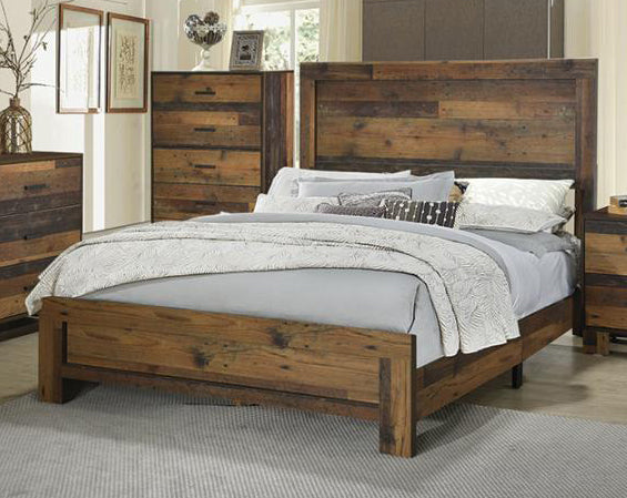 Sidney Rustic Pine Wood Queen Panel Bed