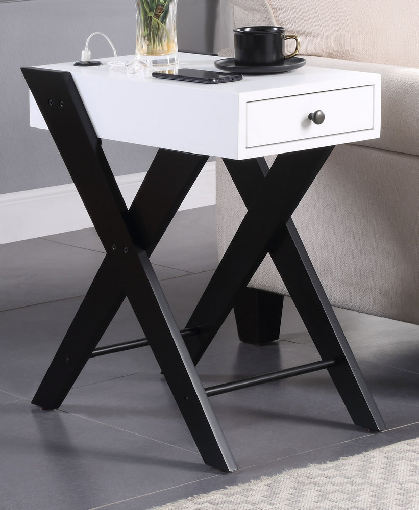 Fierce White/Black Wood Side Table with USB Charging Dock