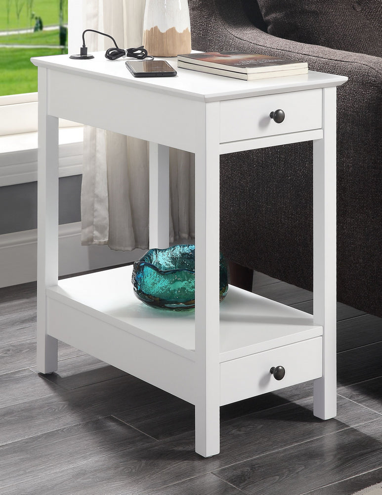 Byzad White Wood 2-Drawer Side Table with USB Charging Dock