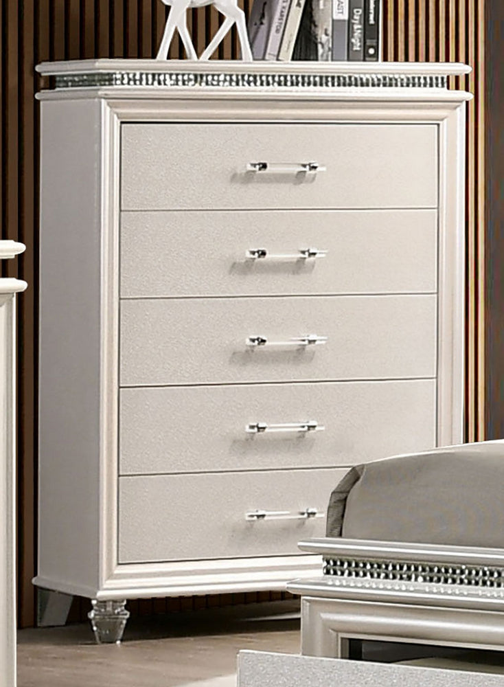 Maddie Pearl White Wood 5-Drawer Chest