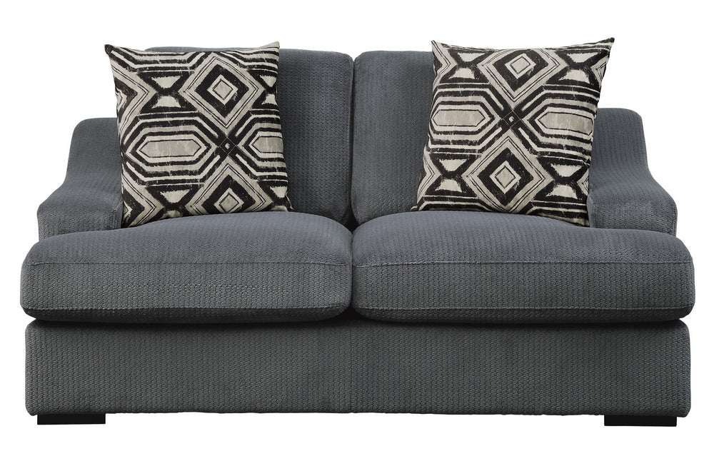 Orofino Dark Gray Velvet Loveseat with 2 Accent Pillows