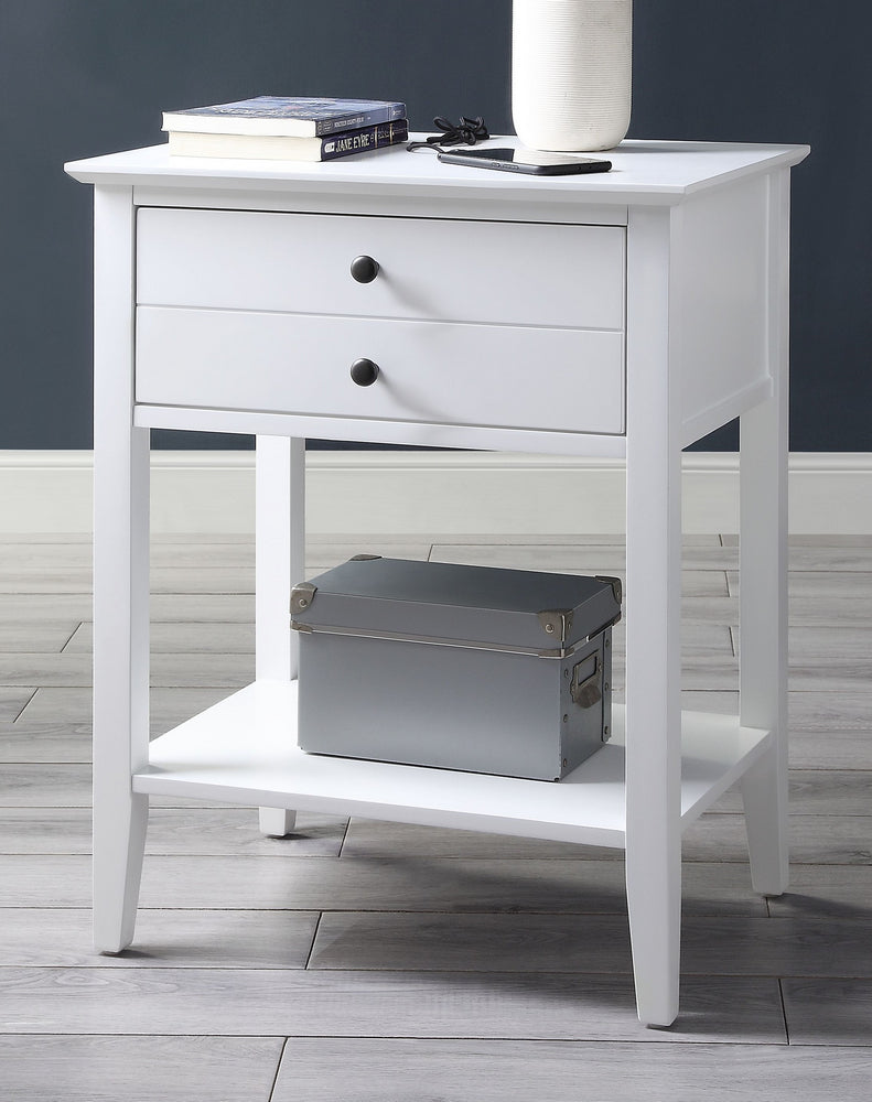 Grardor White Wood Side Table with USB Charging Dock