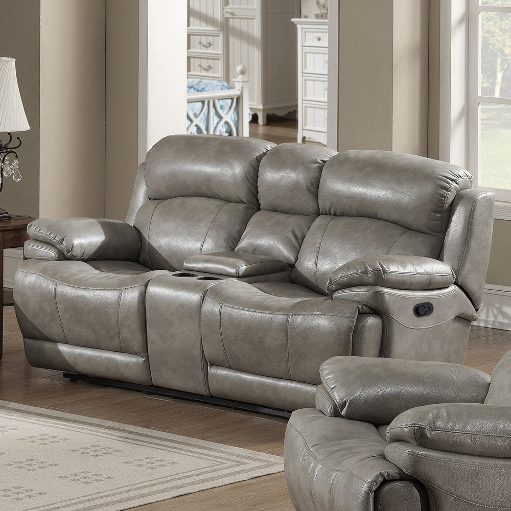 Estella Gray Leather Gel Manual Recliner Loveseat