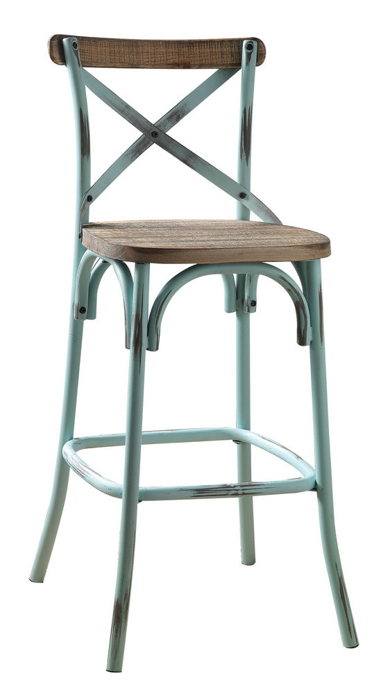 Zaire Antique Sky Metal Steel Bar Chair with Wooden Seat