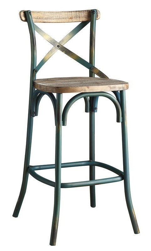 Zaire Antique Turquoise Metal Steel Bar Chair with Wooden Seat