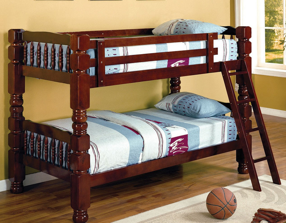 Cornelia Cherry Wood Twin over Twin Jumbo Bunk Bed