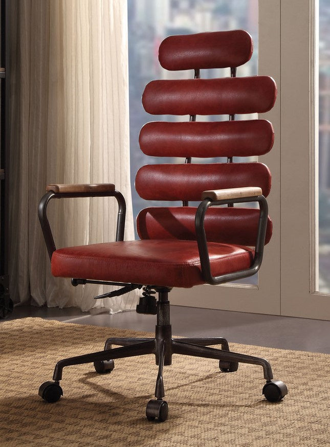 Khaleesi Red Top Grain Leather/Metal Office Chair