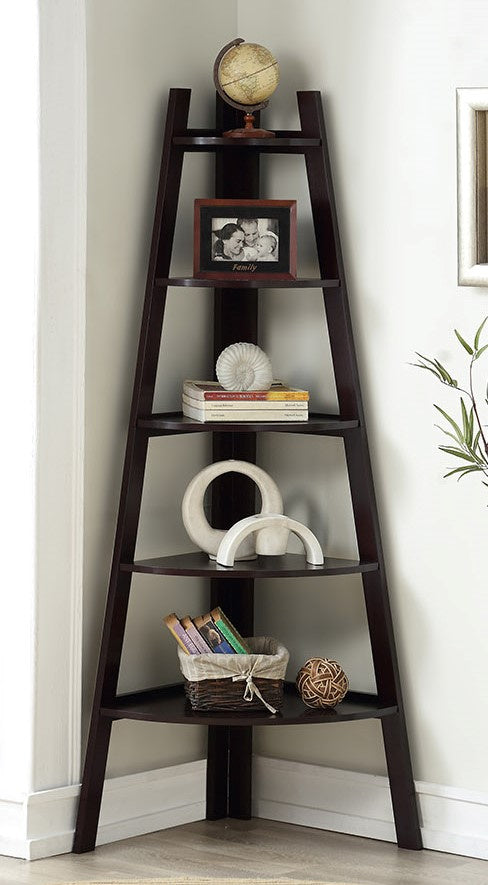 Darlene Espresso Wood 5-Tier Corner Rack