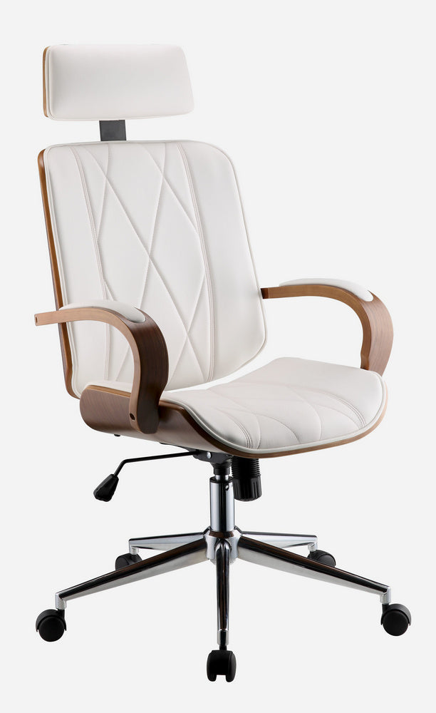 Yoselin White PU Leather/Walnut Wood Office Chair