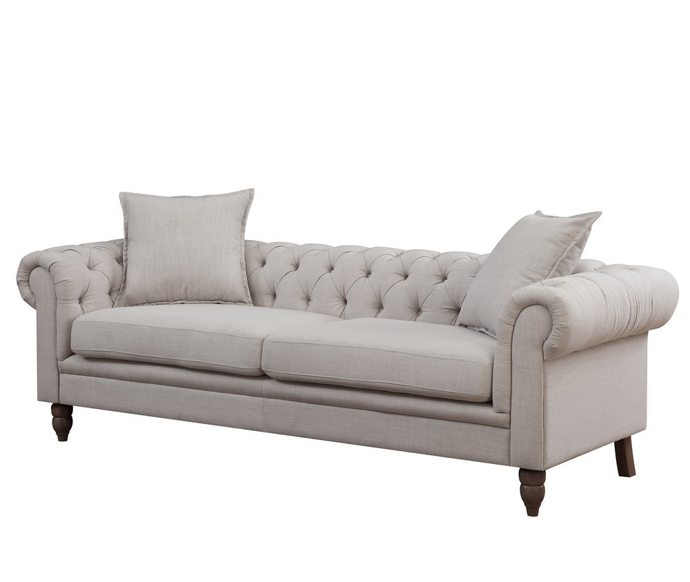 Juliet Beige Fabric 2-Seat Sofa with Rolled Arms