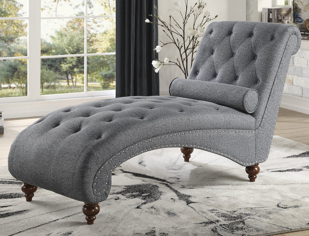 Bonne Dark Gray Fabric Button Tufted Chaise