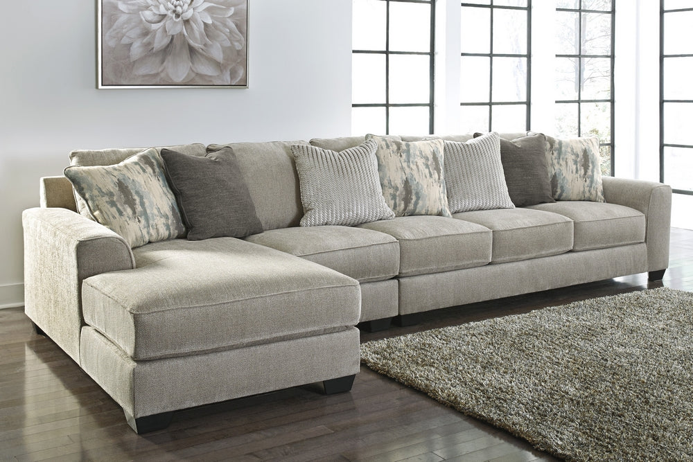 Ardsley 3-Pc Pewter Chenille Fabric LAF Sectional Sofa