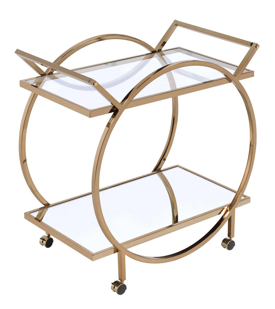 Traverse Clear Glass/Gold Metal Round Serving Cart