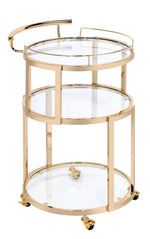 Madelina Gold Metal/Clear Glass Round Serving Cart