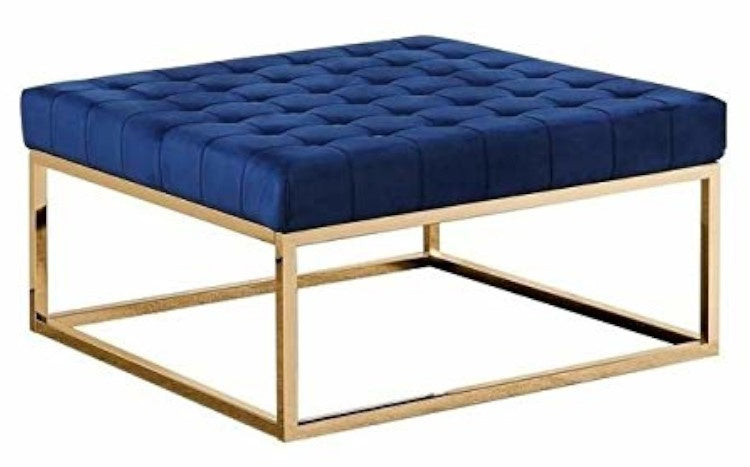 Everett Navy Blue Velvet/Gold Plated Ottoman