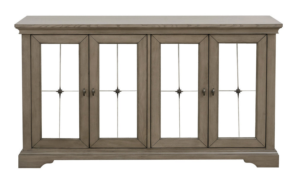 Vermillion Oak Wood Server with Mirrored Doors