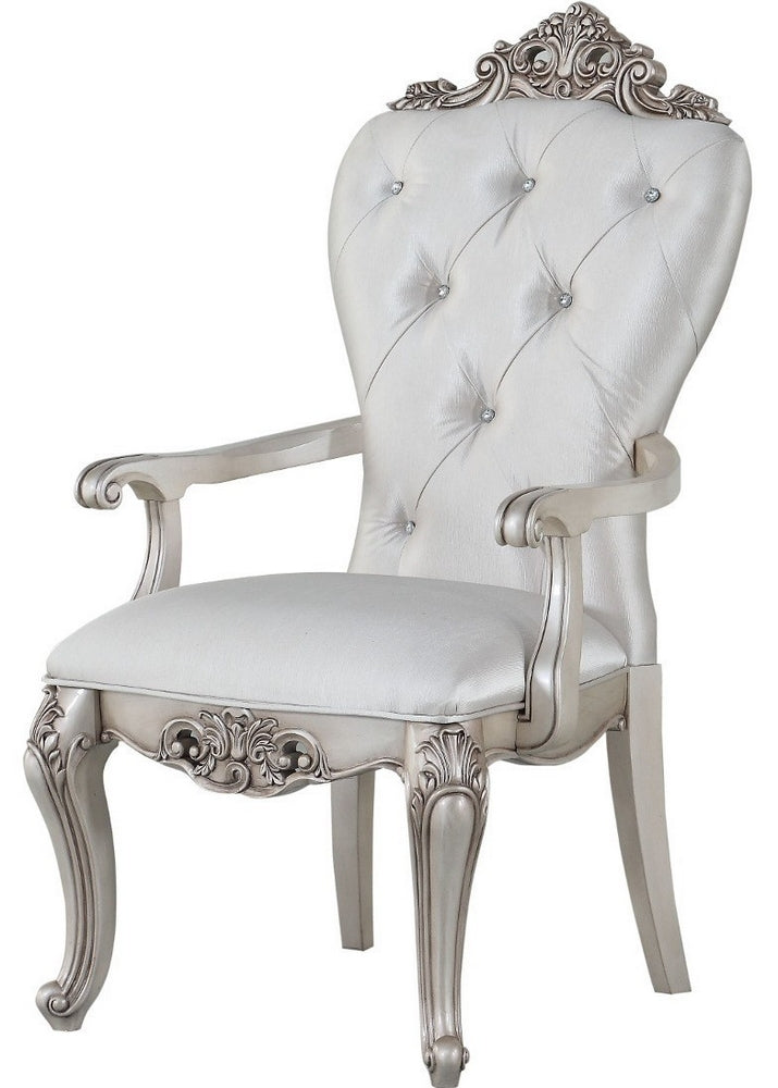 Gorsedd 2 Cream Fabric/Antique White Finish Wood Arm Chairs