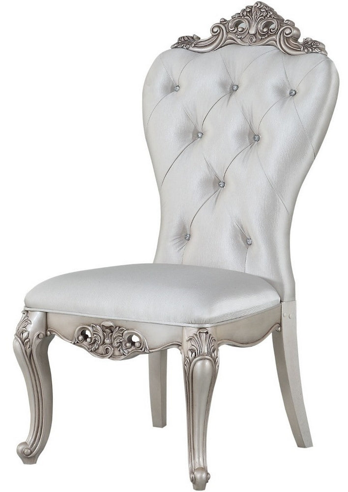 Gorsedd 2 Cream Fabric/Antique White Finish Wood Side Chairs