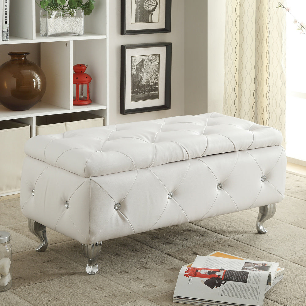 Luce White Bonded Leather Storage Bench