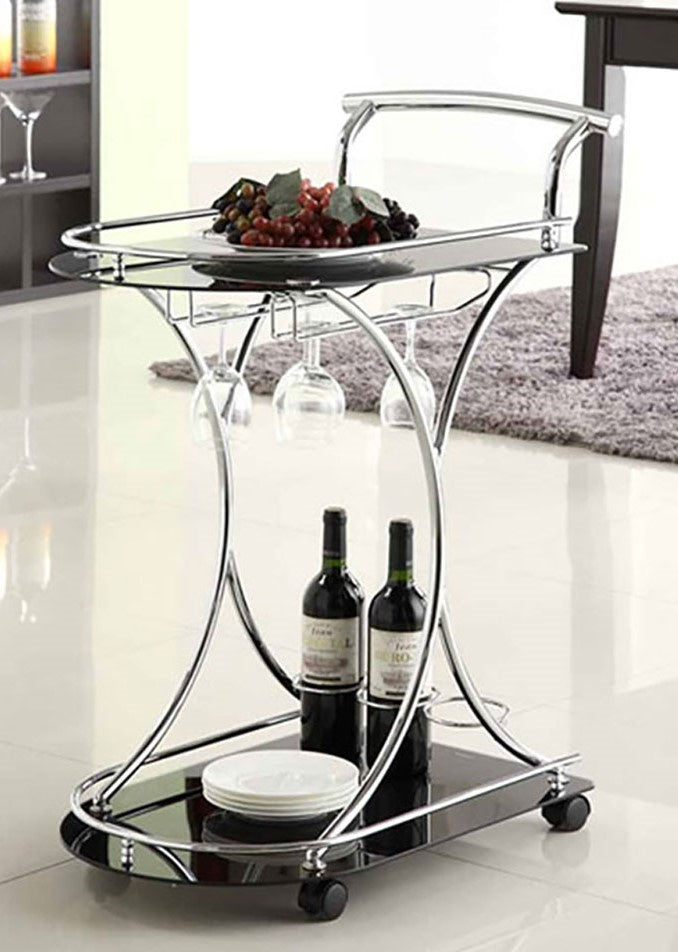 Susana Chrome Metal/Black Glass Serving Cart