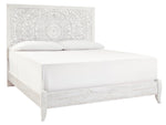 Paxberry Whitewash Wood King Panel Bed with Carved Pattern