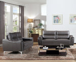 Rachel 2-Pc Gray Leather Sofa Set w/Curved-Padded Arms