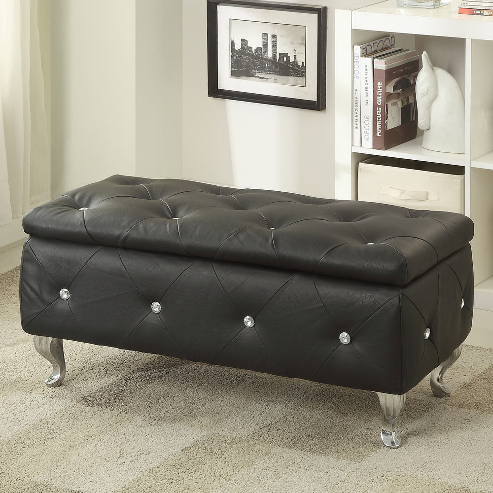 Luce Black Bonded Leather Storage Bench