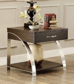 Tioga Espresso Wood End Table with Drawer & Shelf