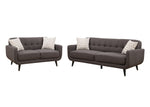 Crystal 2-Piece Charcoal Fabric Tufted Sofa Set