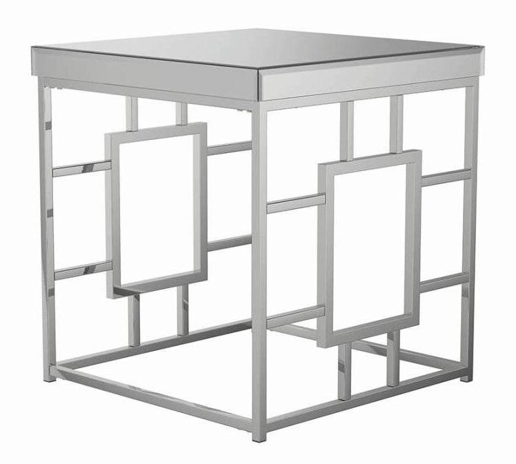 Hadleigh Chrome Metal End Table with Mirrored Top