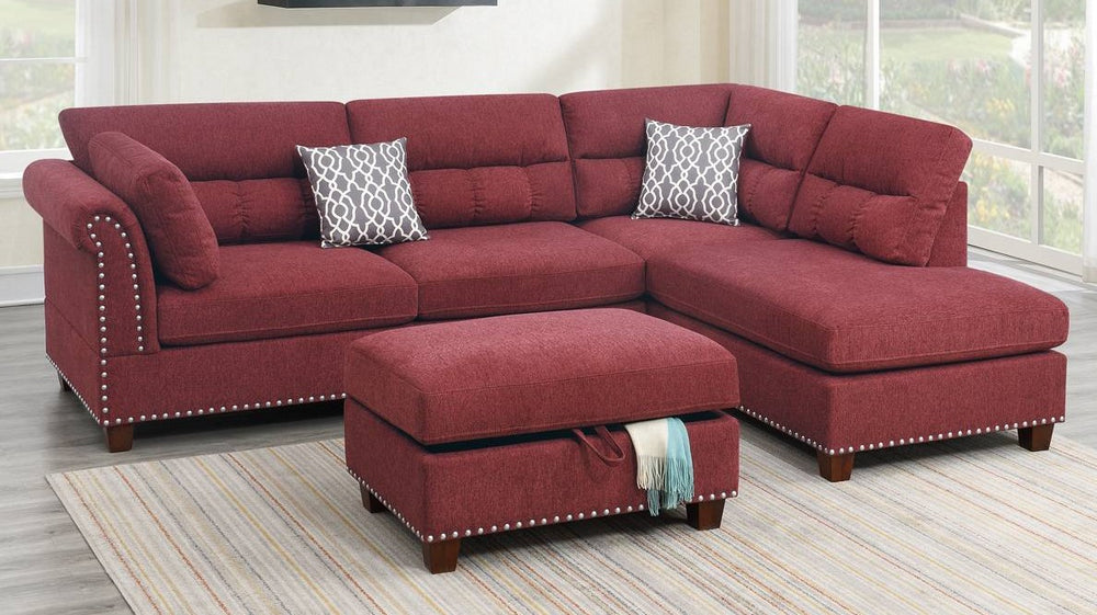 Luana Paprika Red Fabric Reversible Sectional with Ottoman