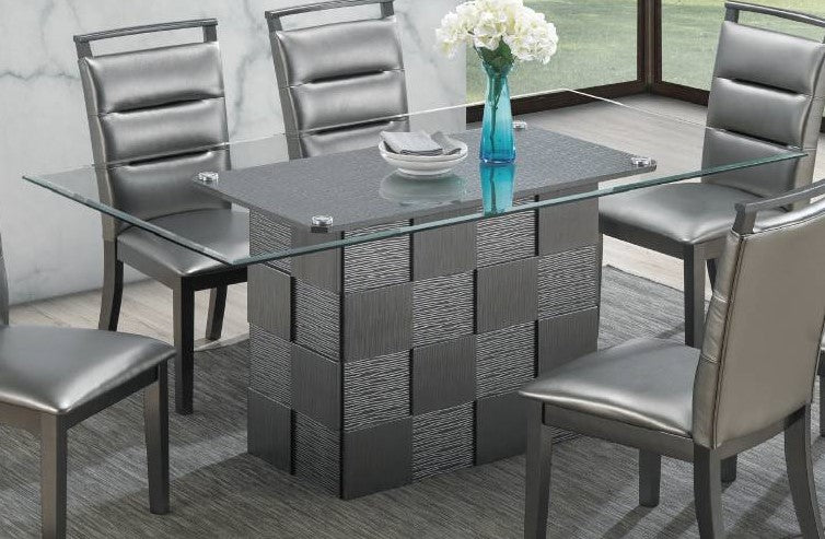 Zavala Clear Glass/Silver Wood Rectangular Dining Table