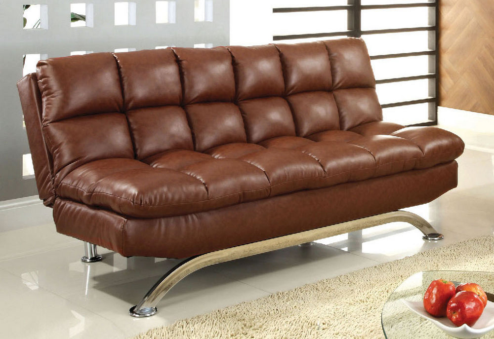 Aristo Saddle Brown Leatherette Futon Sofa