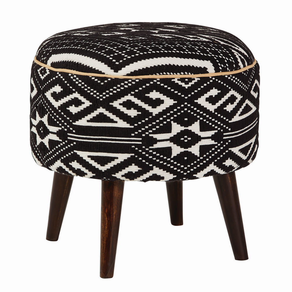 Malissa Black/White Woven Cotton Accent Stool