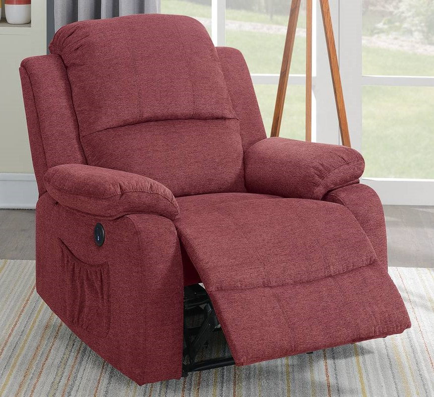 Maxene Paprika Red Velvet Fabric Power Recliner with USB