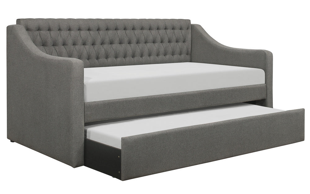 LaBelle Gray Fabric Tufted Twin Daybed with Trundle