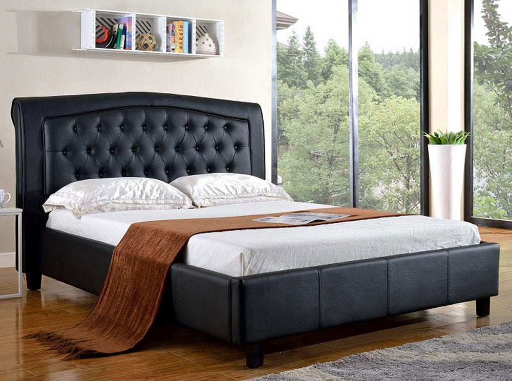 Flora Black Faux Leather Queen Platform Bed