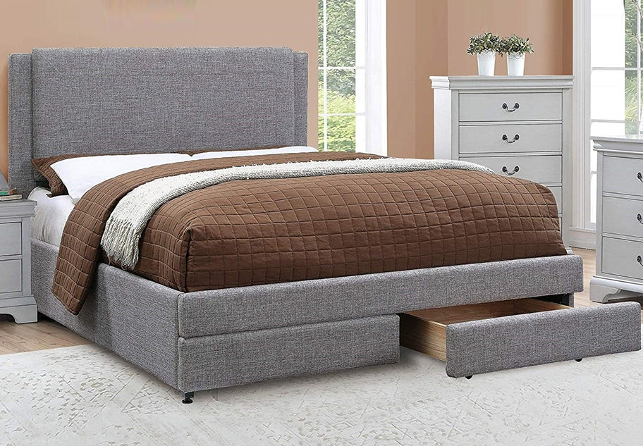 Ciara Stone Ash Faux Linen Cal King Platform Storage Bed