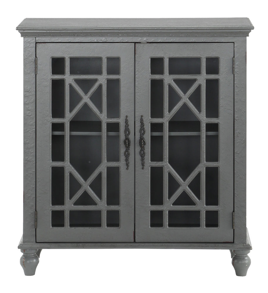 Eliza Antique Gray Wood Accent Chest with Glass Inlay