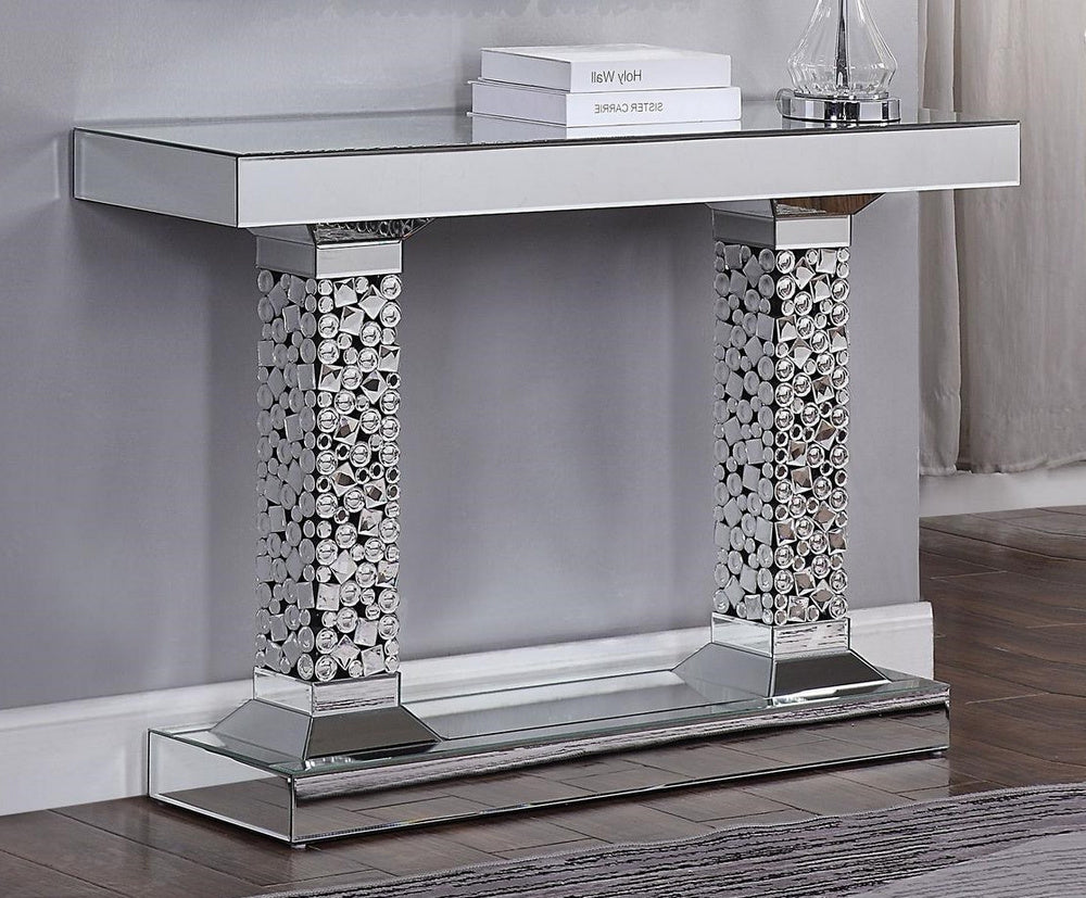 Kachina Mirrored Mirror Console Table with Faux Gems Inlay