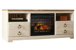 Willowton Whitewash Wood Large TV Stand with Infrared Fireplace Insert