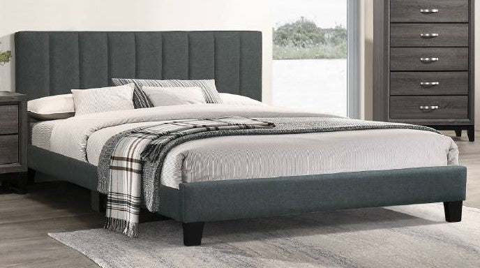 Terry Charcoal Polyfiber Fabric Tufted Queen Bed