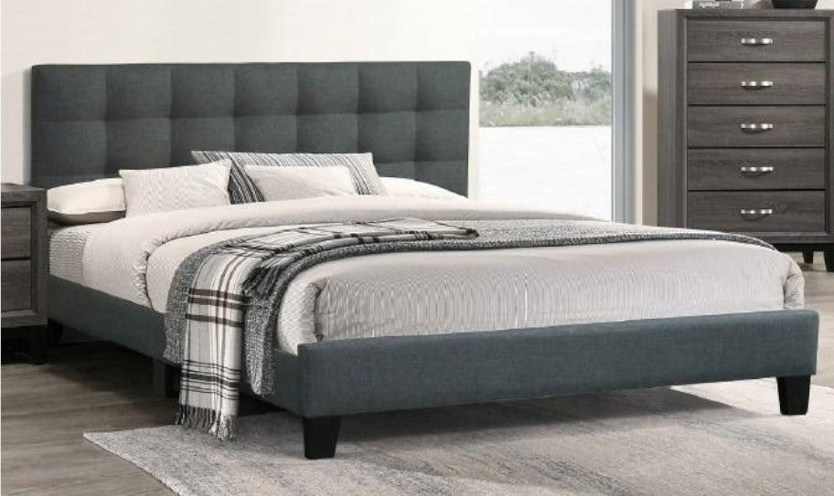 Kasandra Charcoal Polyfiber Fabric Tufted Queen Bed