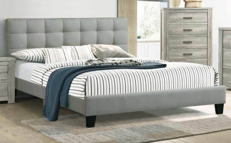 Kasandra Grey Polyfiber Fabric Tufted Queen Bed