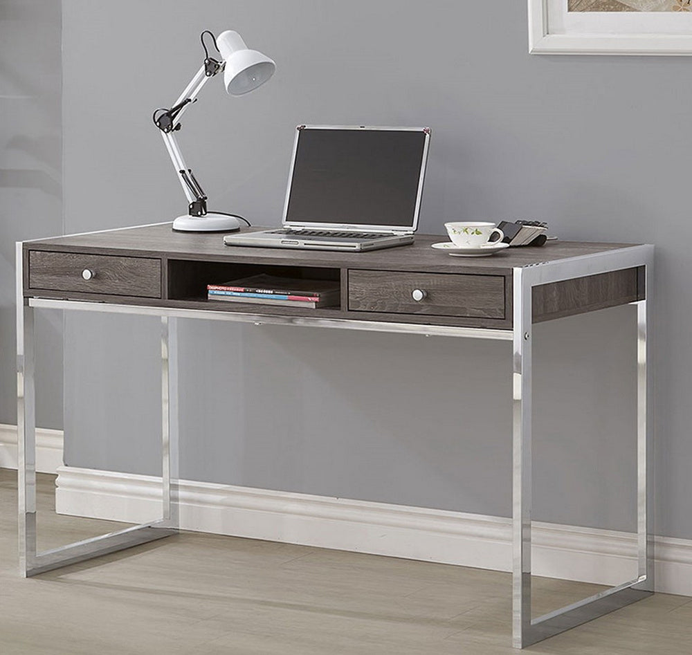 Sheila Brown Wood/Chrome Metal Computer Desk w/Drawers