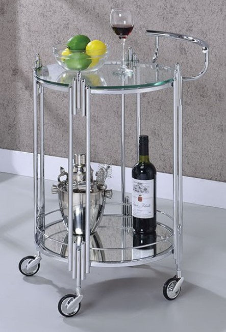 Ebbe Chrome Metal/Glass Round Serving Cart