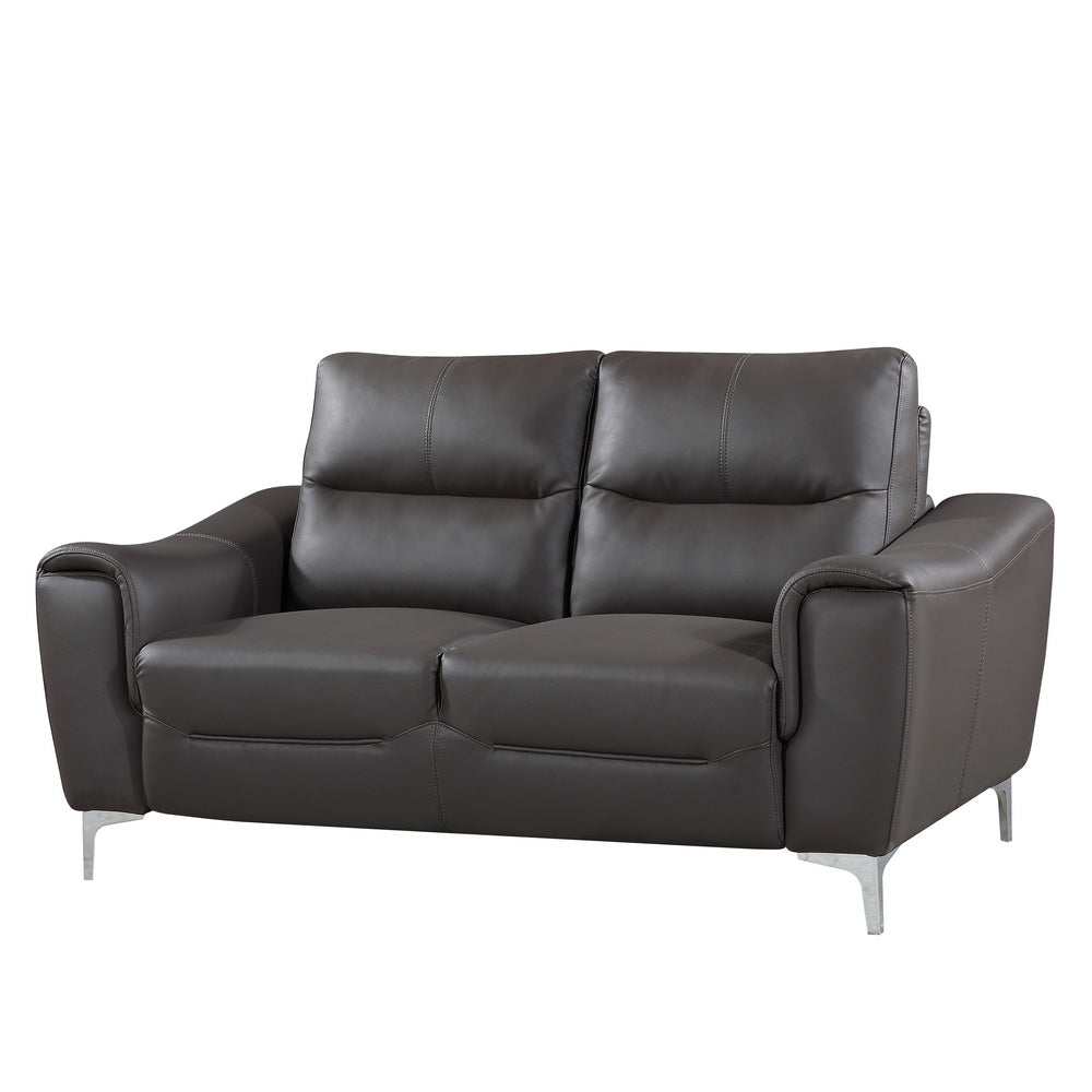 Rachel Gray Leather Loveseat with Curved-Padded Arms