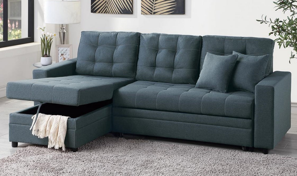 Corrie Blue Grey Reversible Sectional with Pull-Out Bed