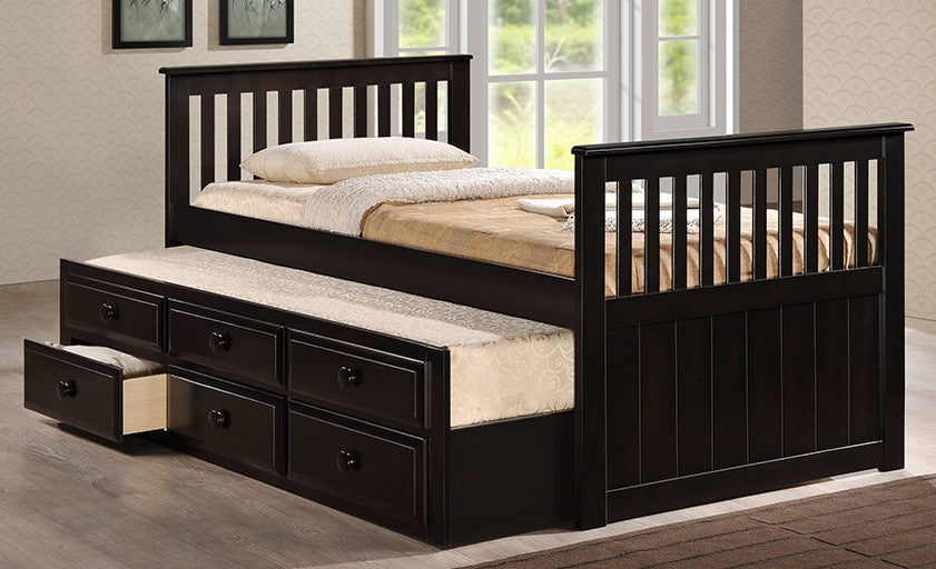 Riley Cappuccino Wood Twin Bed with Trundle