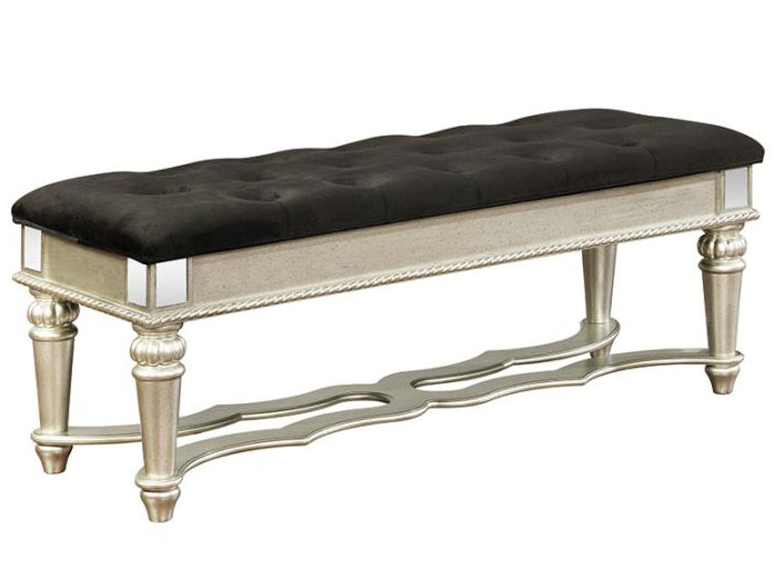 Heidi Black Velvet/Metallic Platinum Wood Bench